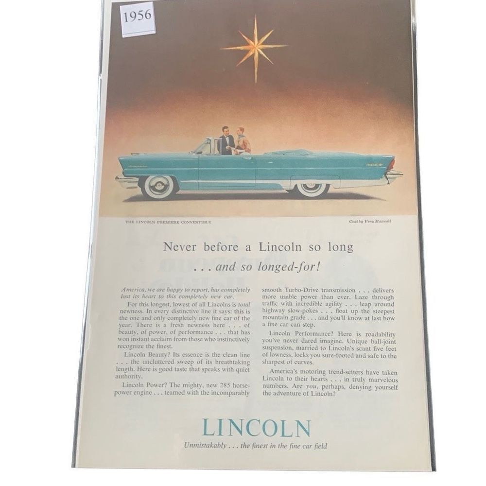 Vintage 1956 Lincoln Never Before So Longes For Ad Advertisement